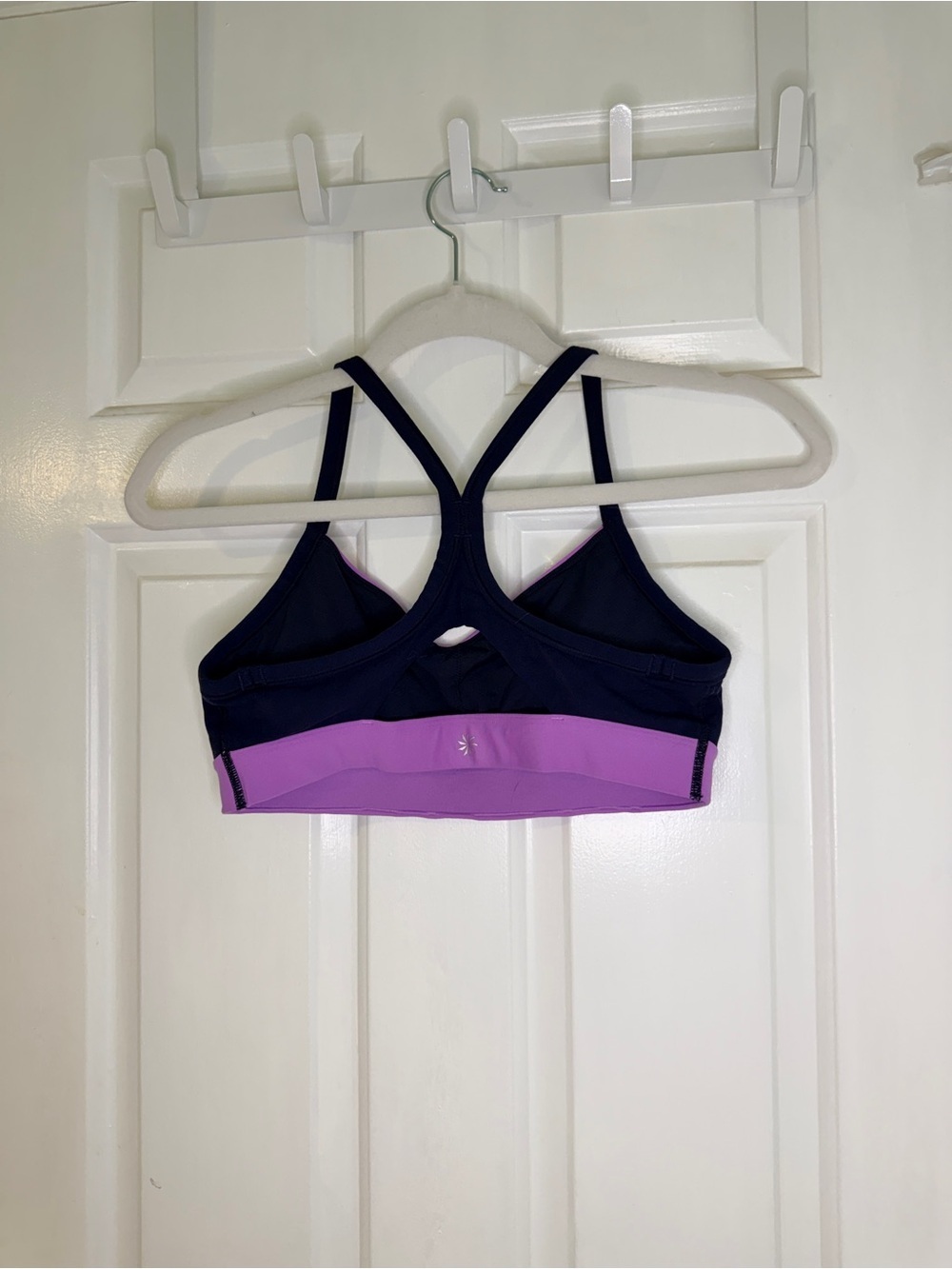 Athleta Sports Bra Small Black Purple Racerback Colorblock Workout - Picture 4 of 5